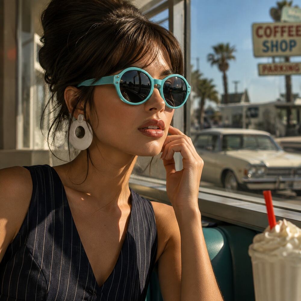 Vintage 1960s Aqua Blue Round Mod Sunglasses Rivet Frame Retro Eyewear - Picture 16 of 16